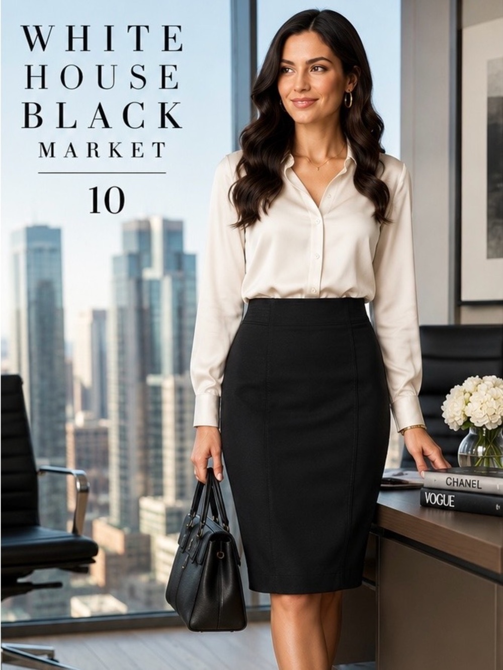 White House Black Market Black Pencil Skirt Size 10 Career Stretch